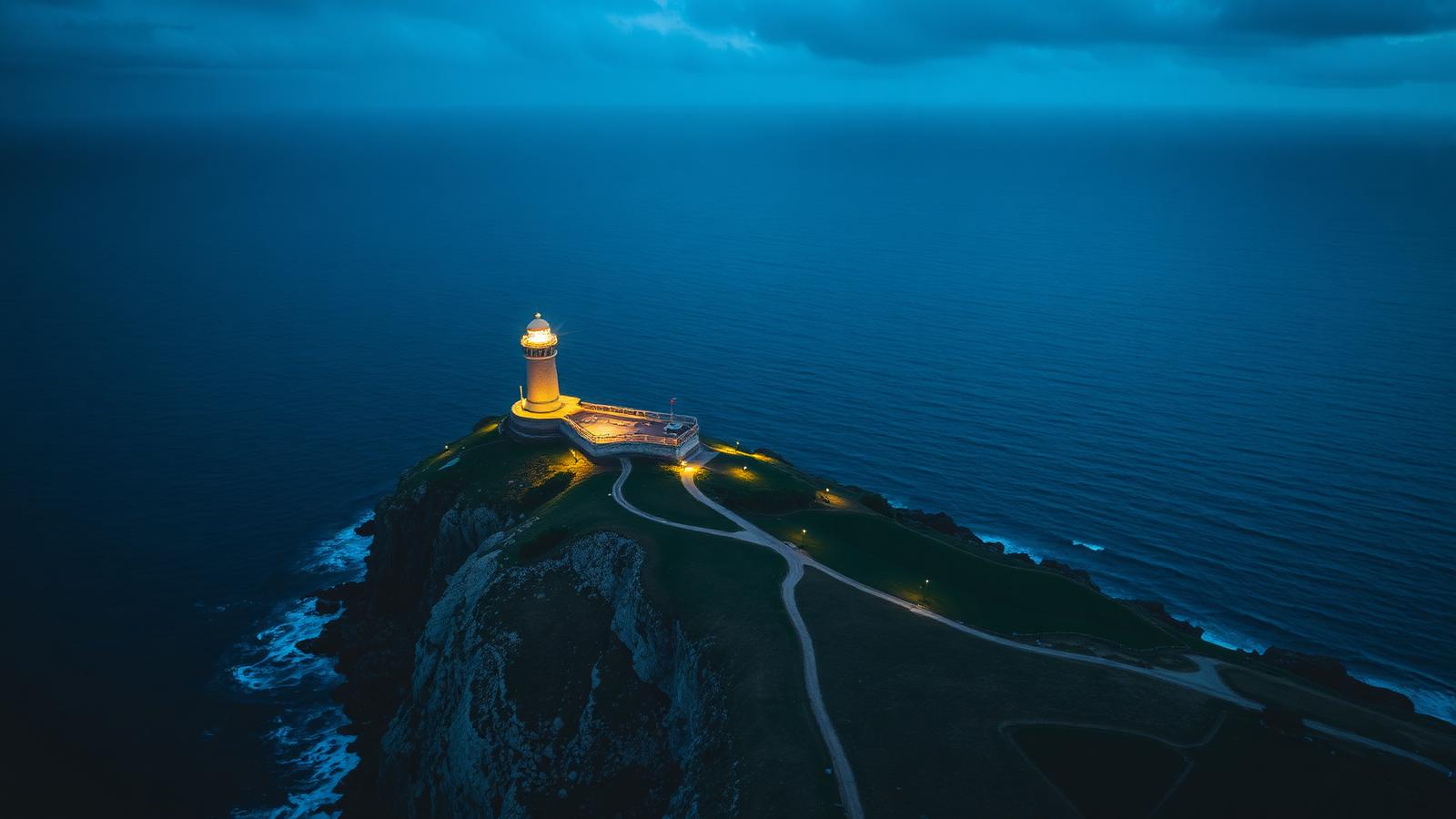 Costa de Galicia con faro al atardecer